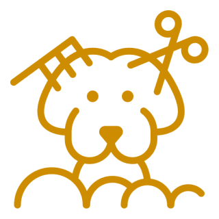 icon 1 A yellow dog with scissors on its head.